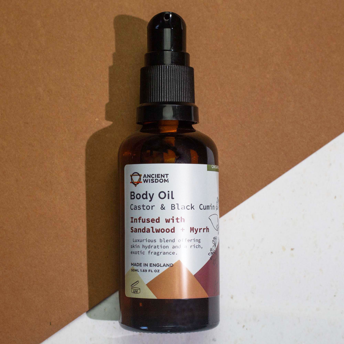 Organický telový olej 50 ml – Santalové drevo & Myrha